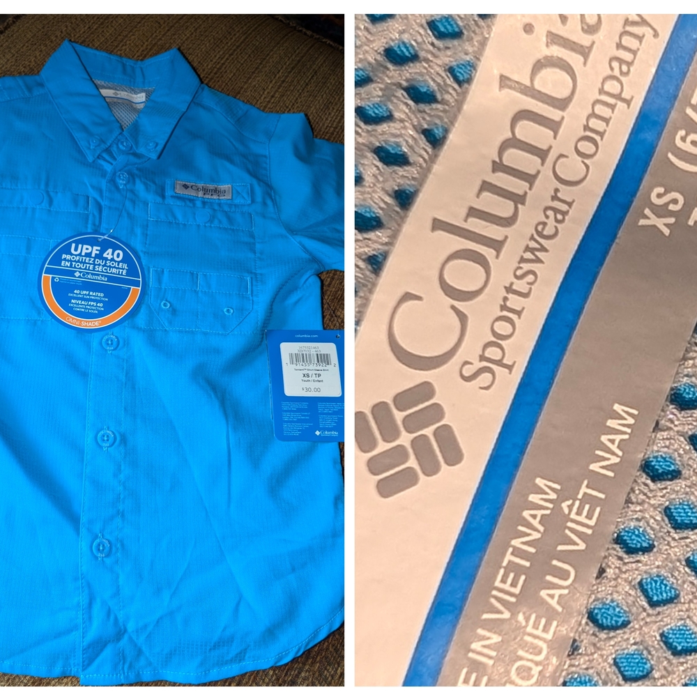 Columbia XS 6/7  Boys  Blue Button Down Shirt with Moisture-Wicking Fabric